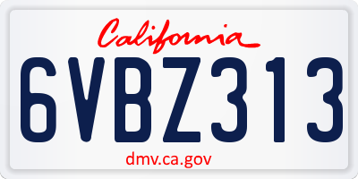 CA license plate 6VBZ313