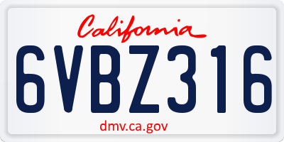 CA license plate 6VBZ316