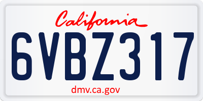 CA license plate 6VBZ317