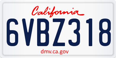 CA license plate 6VBZ318
