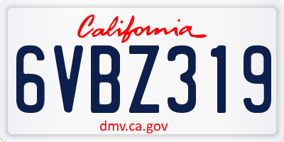 CA license plate 6VBZ319