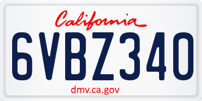 CA license plate 6VBZ340