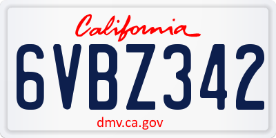 CA license plate 6VBZ342