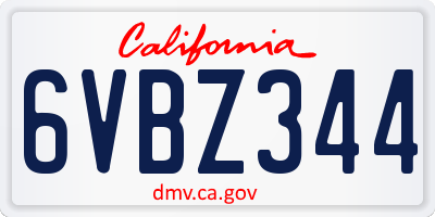 CA license plate 6VBZ344