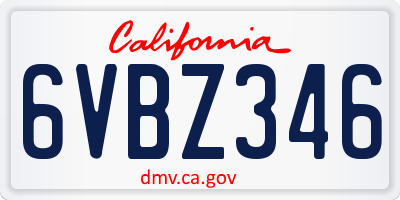 CA license plate 6VBZ346