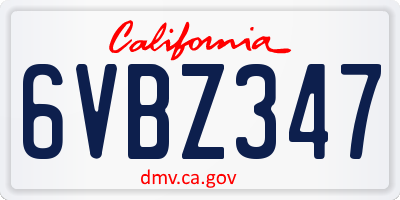 CA license plate 6VBZ347