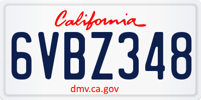 CA license plate 6VBZ348