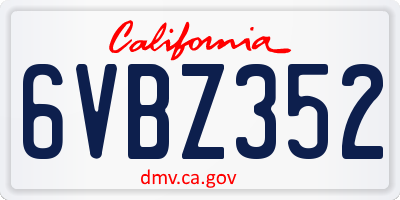 CA license plate 6VBZ352