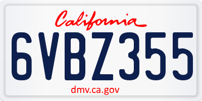 CA license plate 6VBZ355
