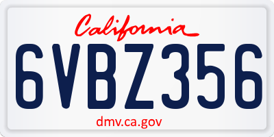 CA license plate 6VBZ356