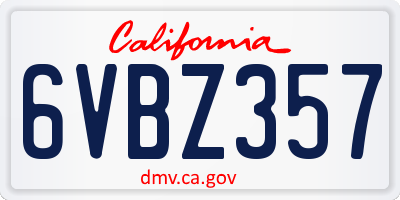 CA license plate 6VBZ357
