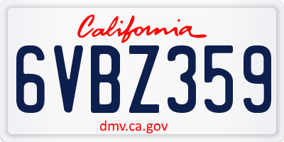 CA license plate 6VBZ359