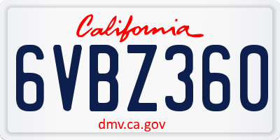 CA license plate 6VBZ360