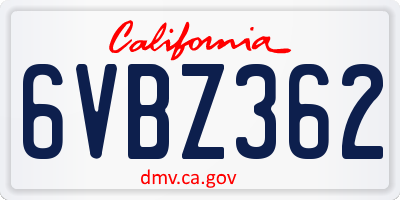CA license plate 6VBZ362