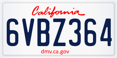 CA license plate 6VBZ364