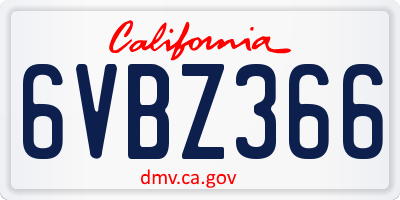 CA license plate 6VBZ366