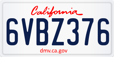 CA license plate 6VBZ376