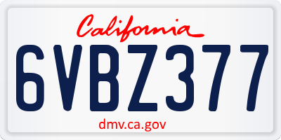 CA license plate 6VBZ377