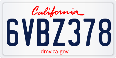 CA license plate 6VBZ378