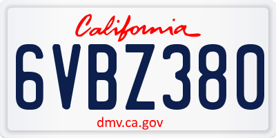 CA license plate 6VBZ380