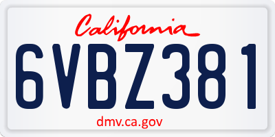 CA license plate 6VBZ381