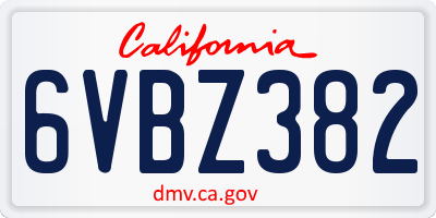 CA license plate 6VBZ382