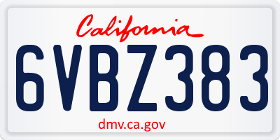 CA license plate 6VBZ383