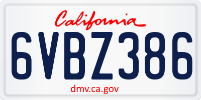 CA license plate 6VBZ386