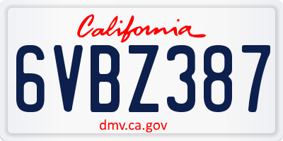 CA license plate 6VBZ387