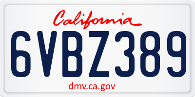 CA license plate 6VBZ389