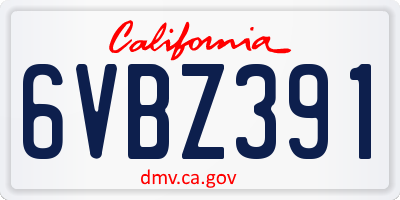 CA license plate 6VBZ391
