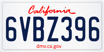 CA license plate 6VBZ396