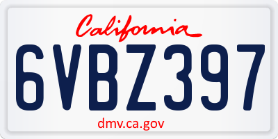CA license plate 6VBZ397