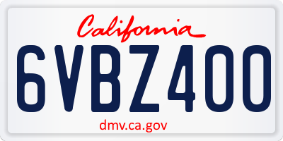 CA license plate 6VBZ400