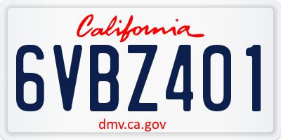 CA license plate 6VBZ401