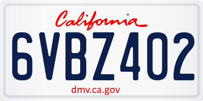 CA license plate 6VBZ402