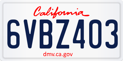 CA license plate 6VBZ403