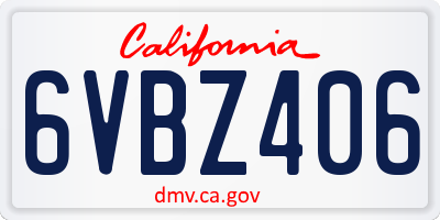 CA license plate 6VBZ406