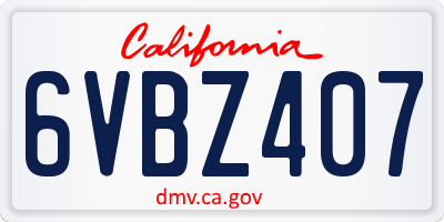 CA license plate 6VBZ407