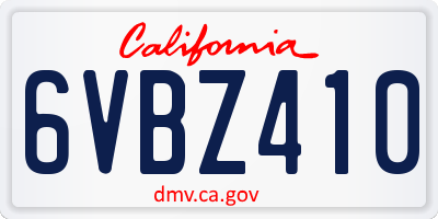 CA license plate 6VBZ410