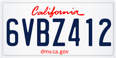 CA license plate 6VBZ412