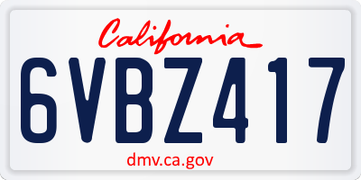 CA license plate 6VBZ417