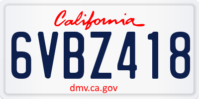 CA license plate 6VBZ418