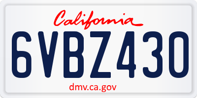 CA license plate 6VBZ430