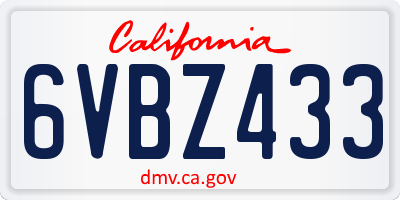 CA license plate 6VBZ433