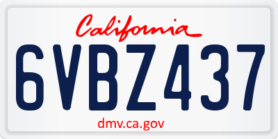 CA license plate 6VBZ437