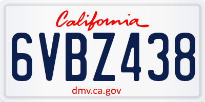 CA license plate 6VBZ438