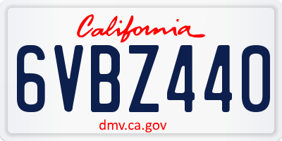 CA license plate 6VBZ440