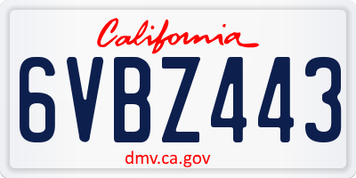 CA license plate 6VBZ443