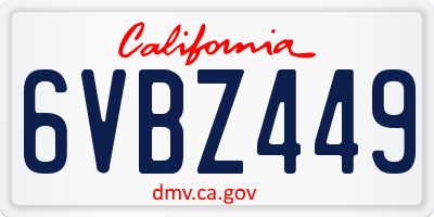 CA license plate 6VBZ449